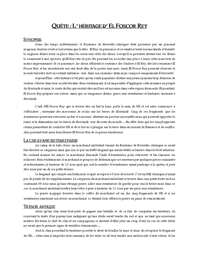 L'Héritage d'El Foscor Rey : Quêtes et Fragments de Ull | PDF | Dieu