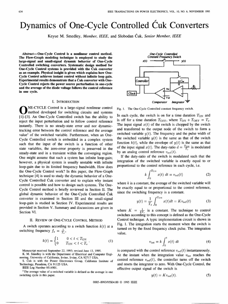 Dynamics of OneCycle Controlled Cuk Converters Keyue M. Smedley