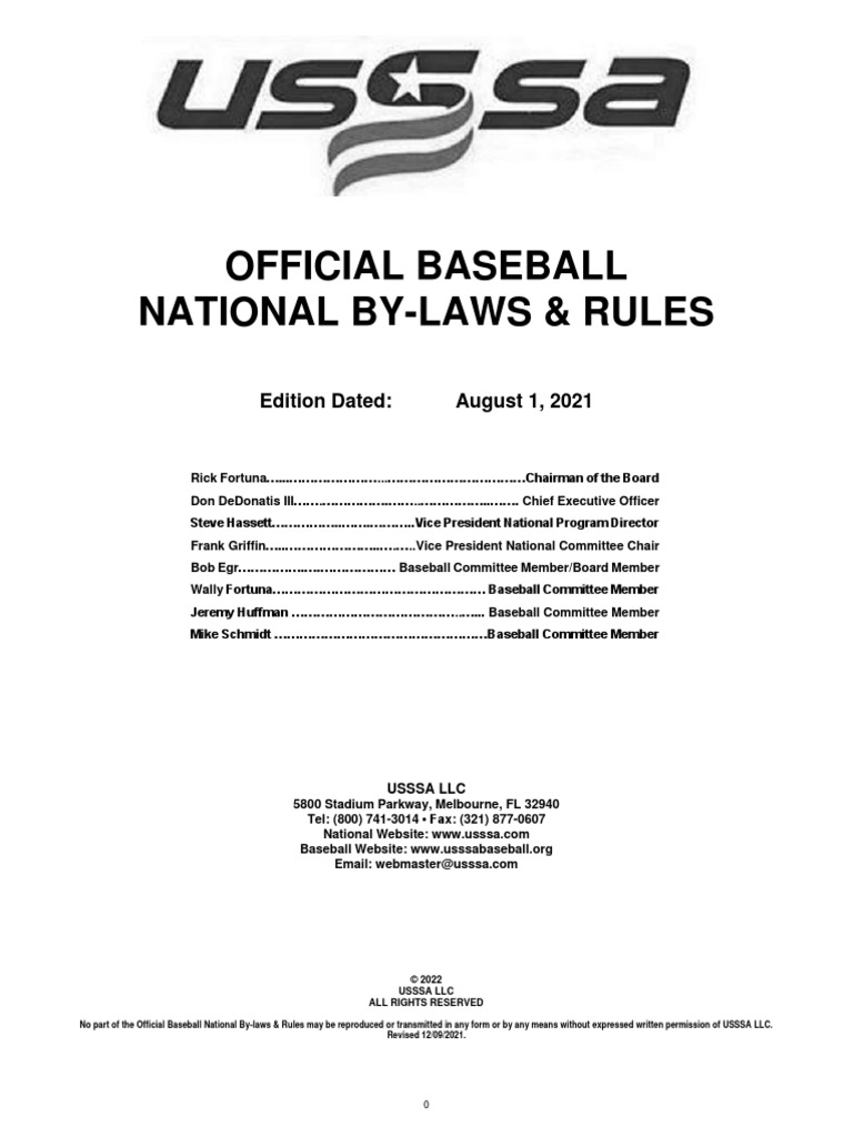 Official Baseball National ByLaws & Rules Edition Dated August 1