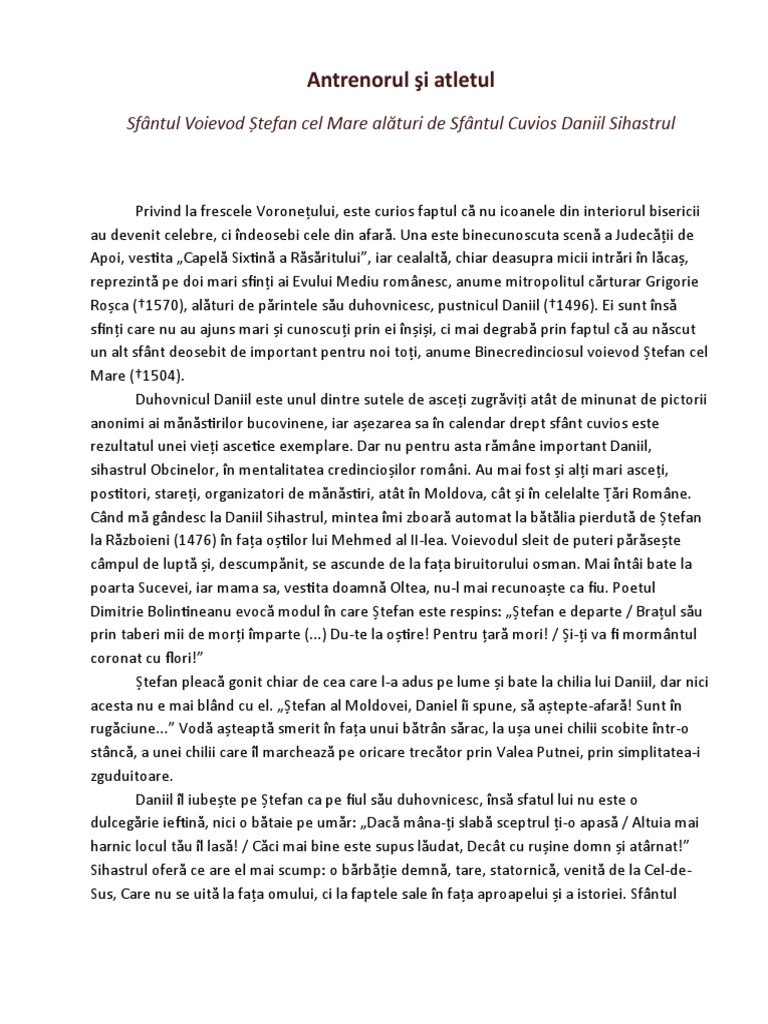 Antrenorul Şi Atletul Sf. Daniil Sihastrul PDF