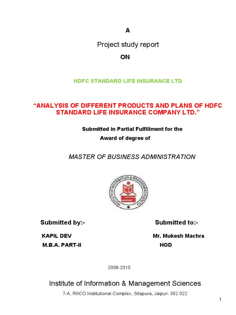 HDFC Life Insurance Product Analysis Report | PDF | Insurance | Life ...