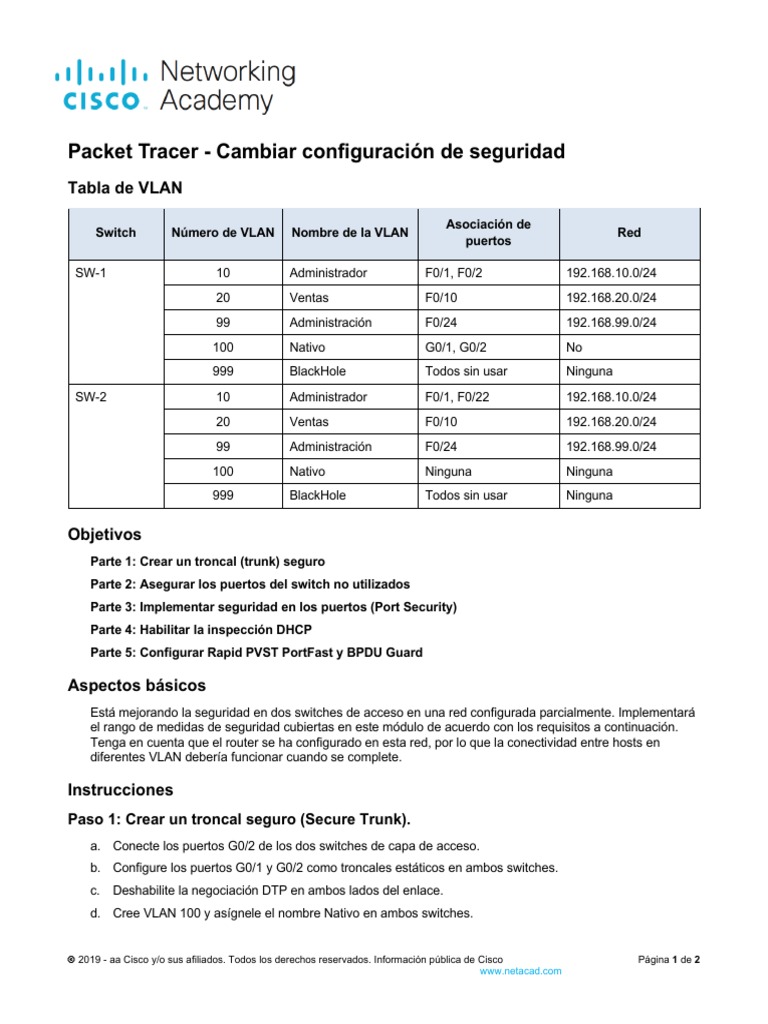 11.6.1 Packet Tracer Switch Security Configuration Answer
