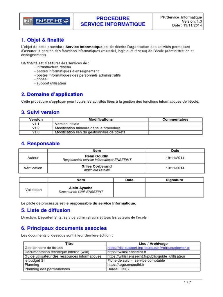 Procédure de Gestion du Service Informatique | PDF | Informatique ...