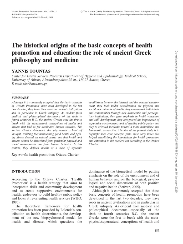 The Historical Origins of The Basic Concepts of Health 1 PDF