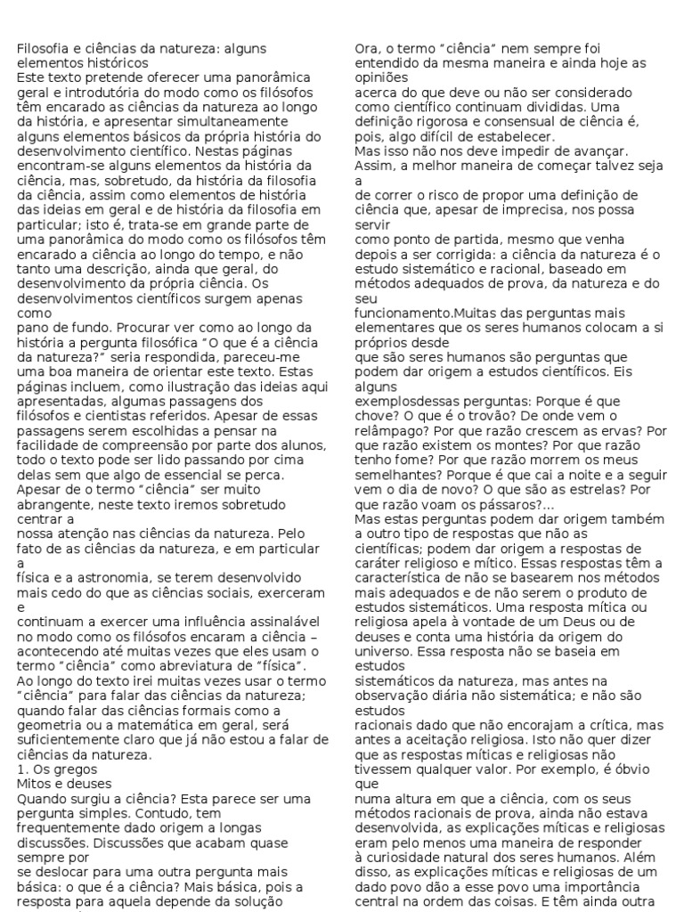 Filosofia e Ciências da Natureza: História | PDF | Science | Aristóteles