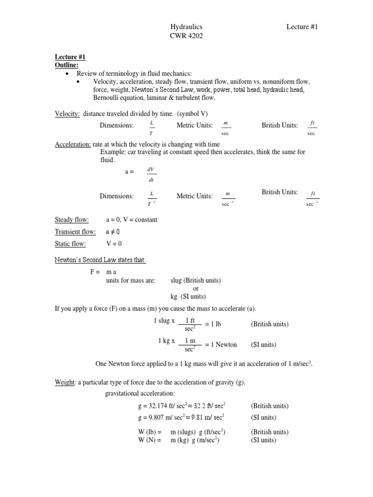 2016 Hydraulics Lecture Collection PDF Fluid Dynamics Pump