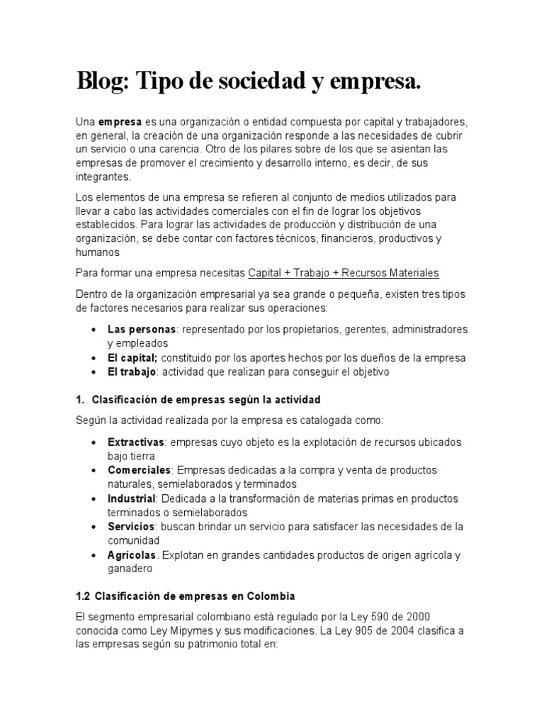 Tipos de sociedades y empresas en Colombia | PDF | Business | Sociedad ...