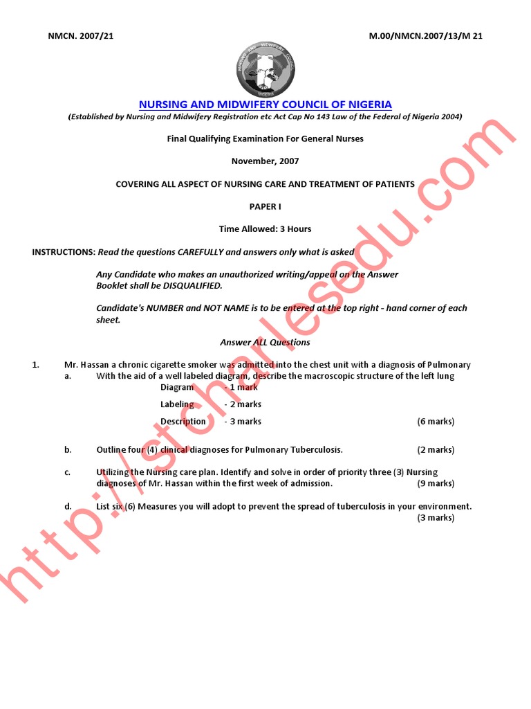Free NMCN Past Questions Download March May Sep Nov 1 | PDF | Nursing ...