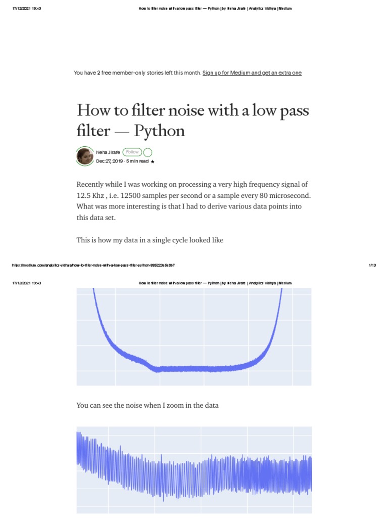 How To Filter Noise With A Low Pass Filter - Python - by Neha Jirafe ...
