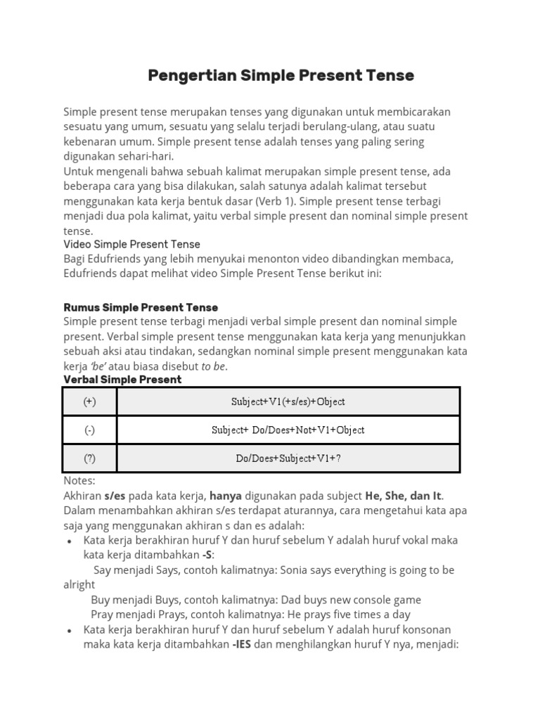 Pengertian dan Rumus Simple Present Tense | PDF