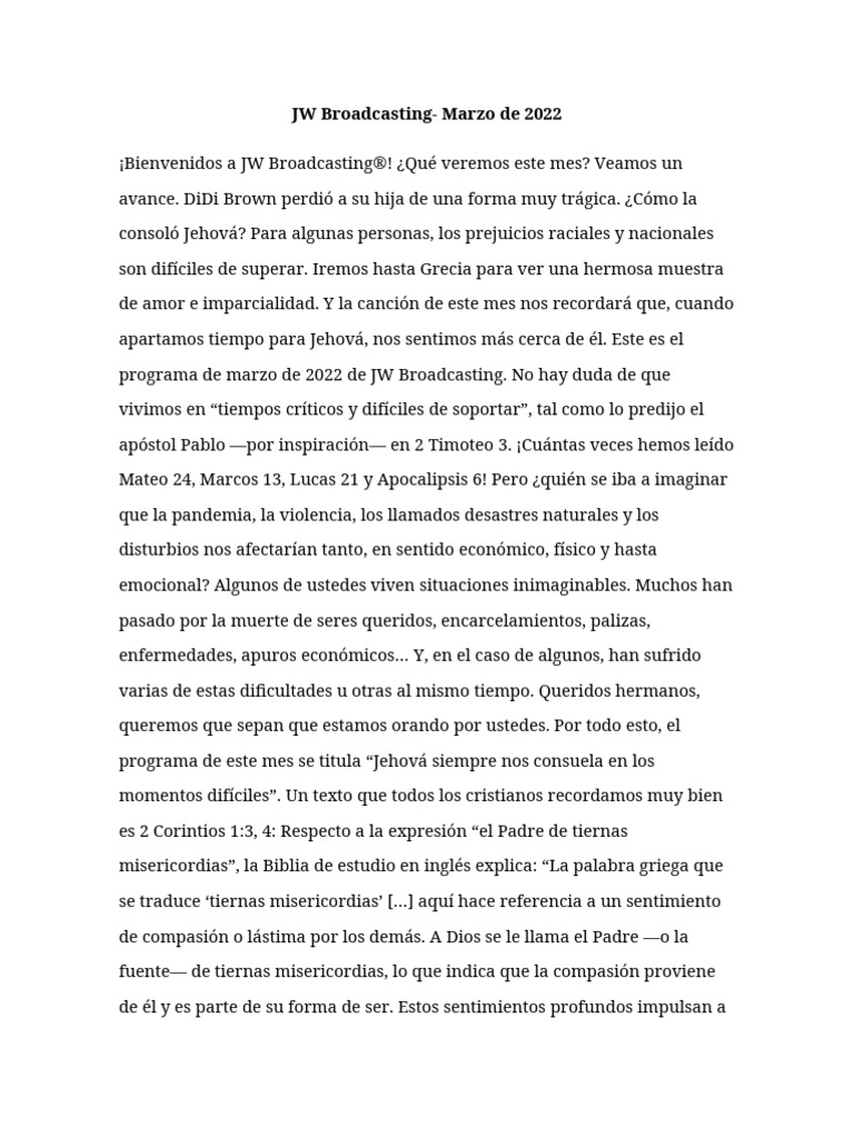 JW Broadcasting - Marzo de 2022 | PDF | Verdad | Jeremías
