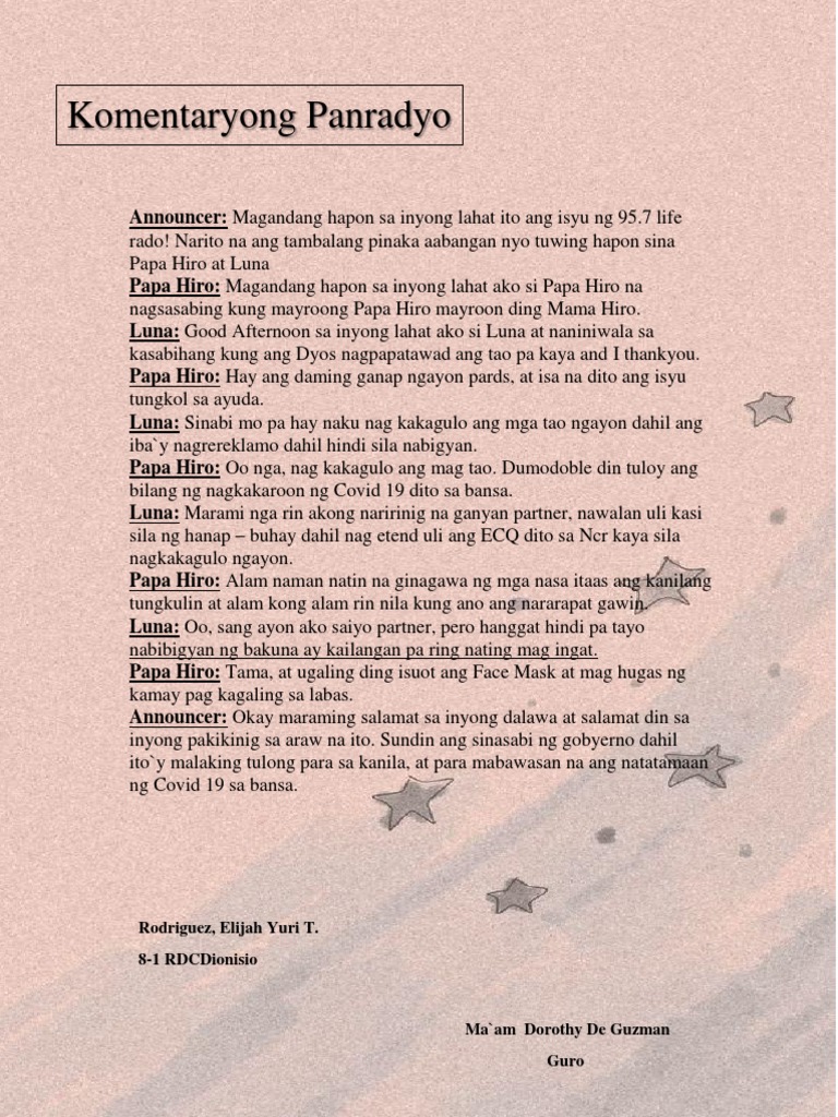 FILIPINO - Komentaryong Panradyo | PDF
