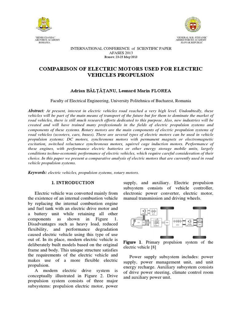 Comparison of Electric Motors Used For Electric Vehicles Propulsion