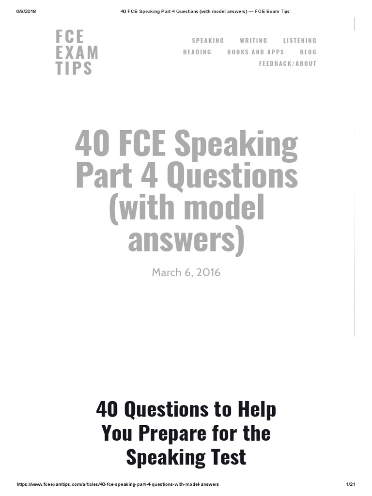 40 FCE Speaking Part 4 Questions (With Model Answers) - FCE Exam Tips ...