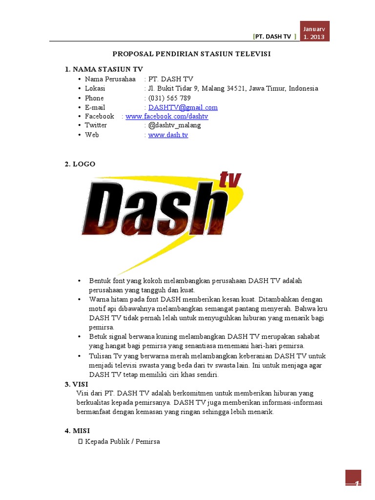Proposal Pendirian PT. DASH TV | PDF