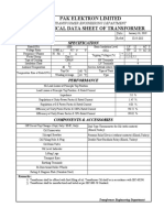 Pak Elektron Limited Technical Data Sheet of Transformer: Specification