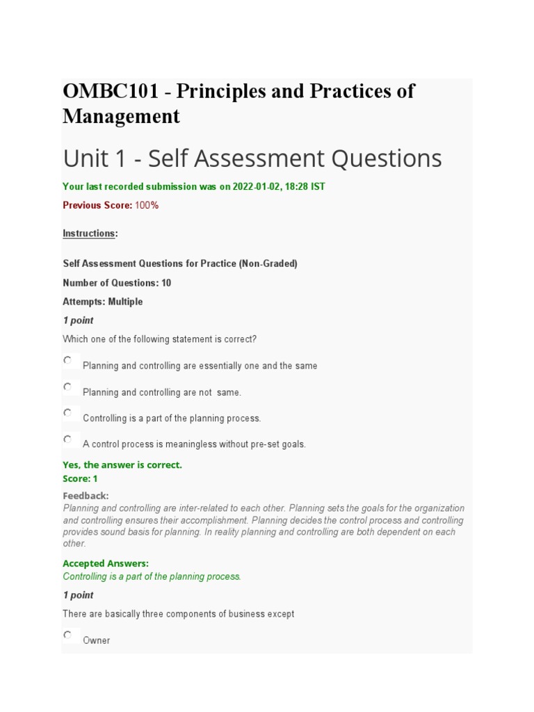 Management Principles and Practices Quiz | PDF | Human Resources ...