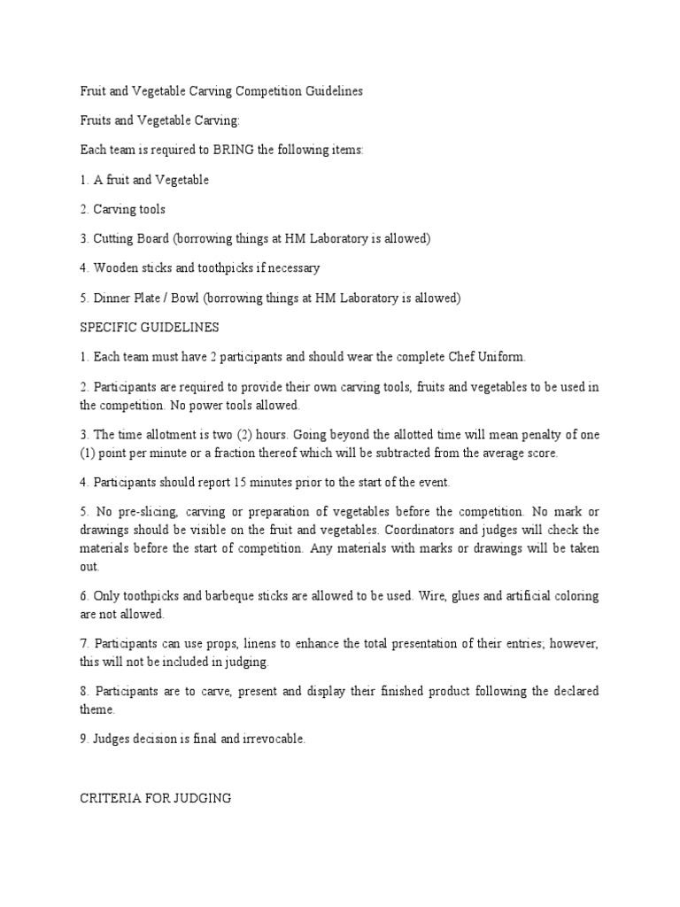 Fruit Carving Guidelines and Criteria For Judging PDF