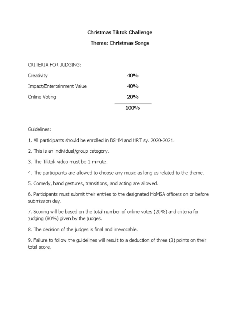 Christmas Tiktok Challenge Criteria For Judging PDF