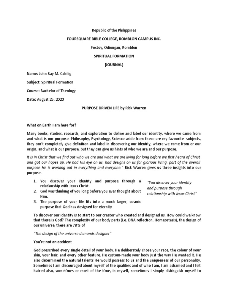 Purpose Driven Life Journal PDF Jesus God