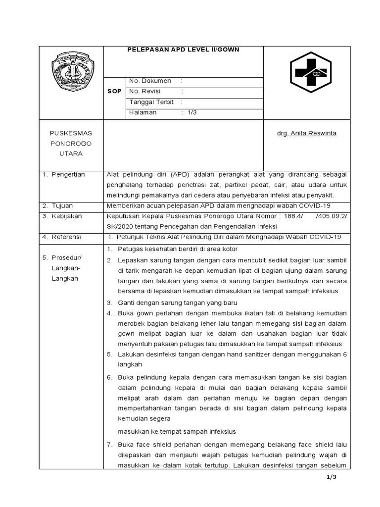 Sop Pelepasan Apd Level II | PDF