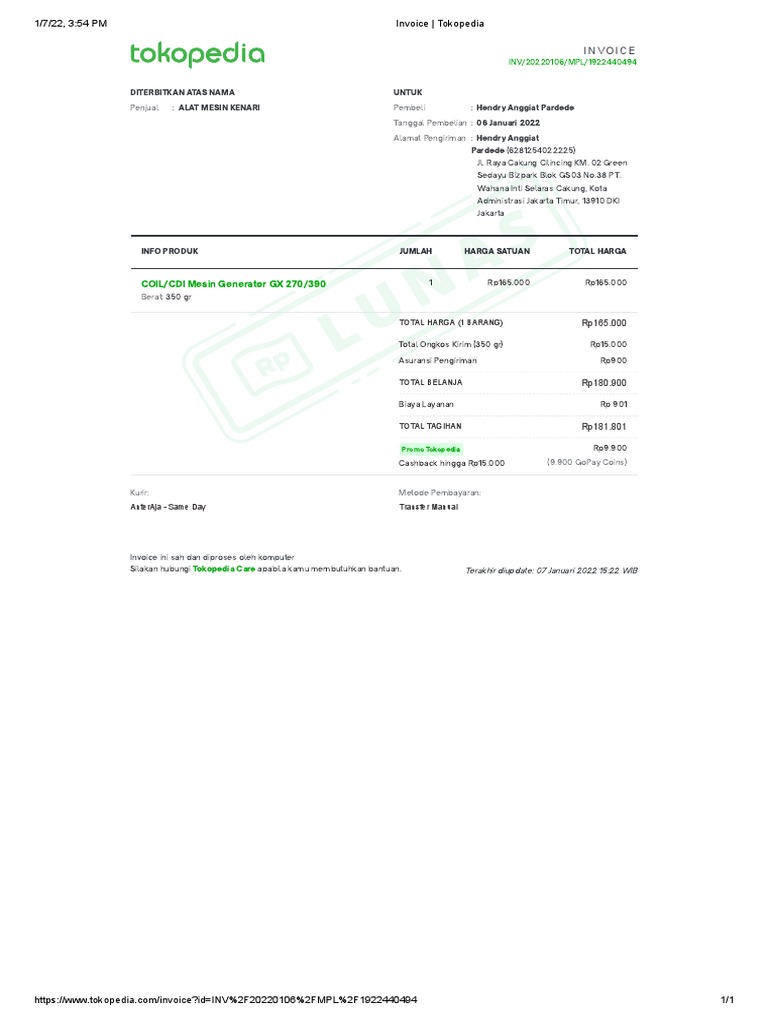 Invoice - Tokopedia | PDF