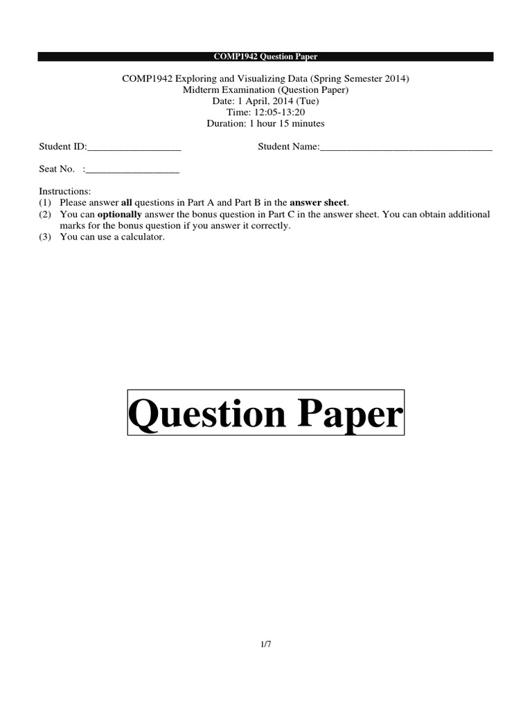 Data Visualization Exam Paper 2014 | PDF | Cluster Analysis | Algorithms