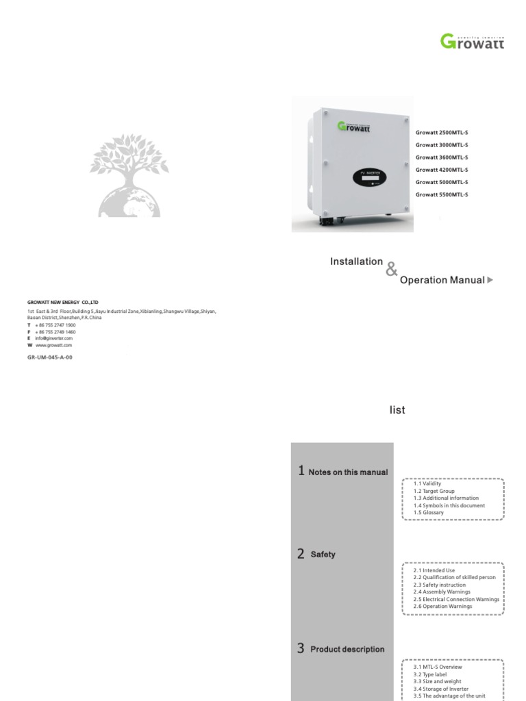 Installation Operation Manual Growatt 2500mtl S Growatt 3000mtl S