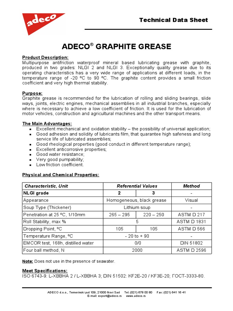 Adeco Graphite Grease Technical Data Sheet PDF Lubricant Friction