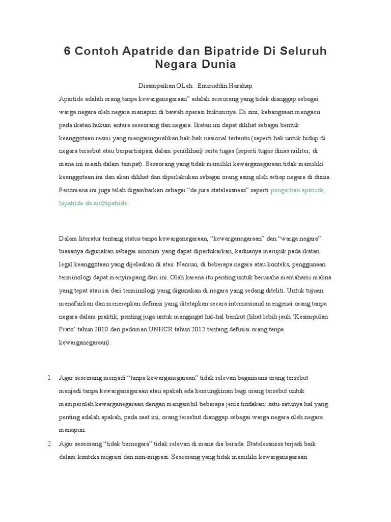 6 Contoh Apatride Dan Bipatride Di Seluruh Negara PDF