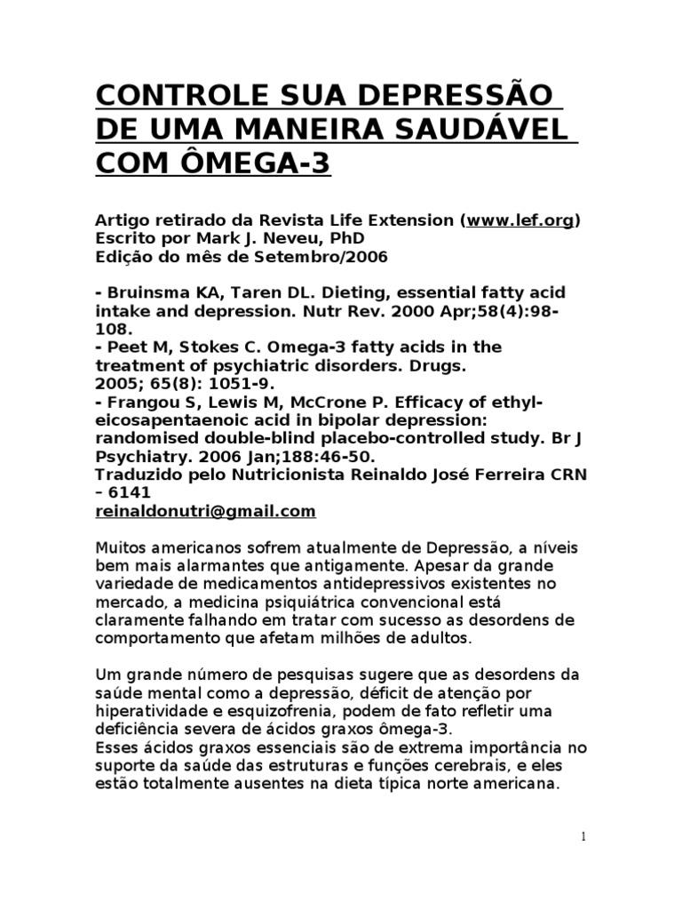 Ômega3 e Depressão PDF Depressão Inflamação
