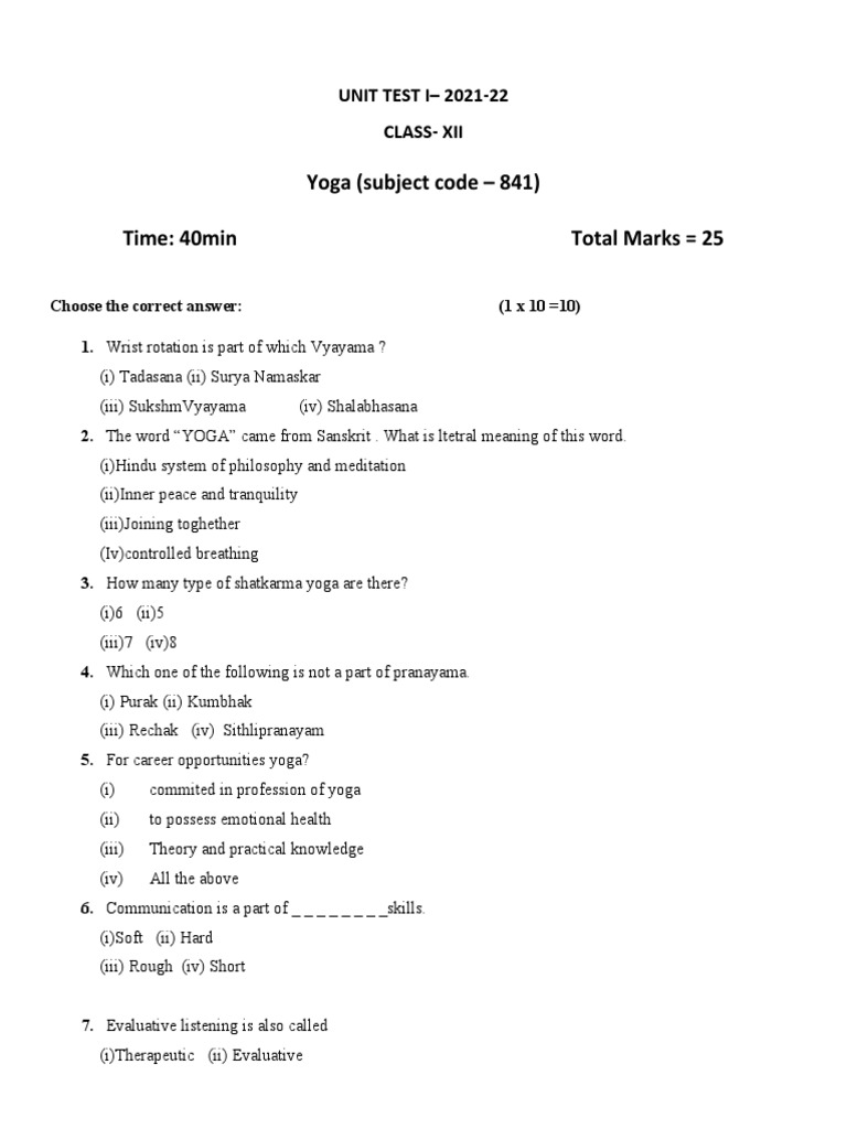 yoga-subject-code-841-time-40min-total-marks-25-unit-test-i