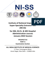 Institute of National Importance Super-Specialty Entrance Test (INI-SS) For DM, M.Ch. & MD Hospital Administration Courses January 2022 Session