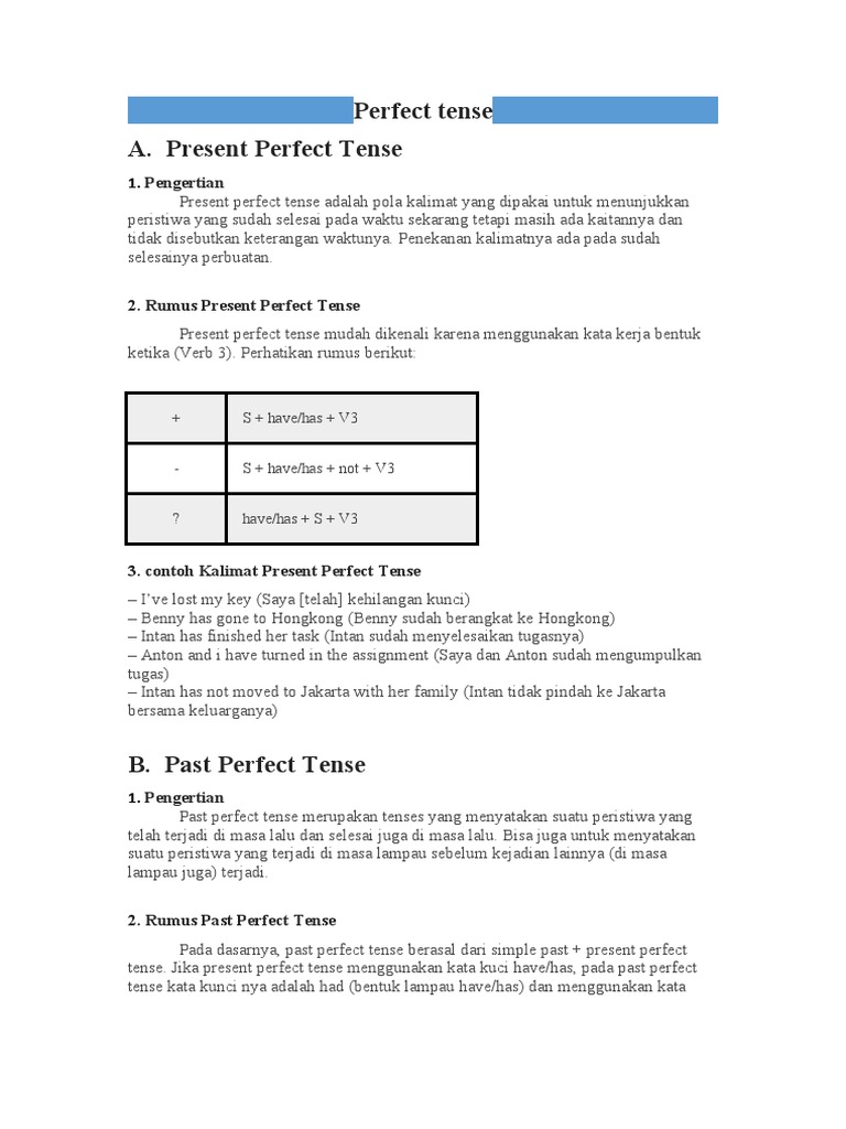 Panduan Lengkap Perfect Tense | PDF | Seni & Disiplin Bahasa | Kajian ...