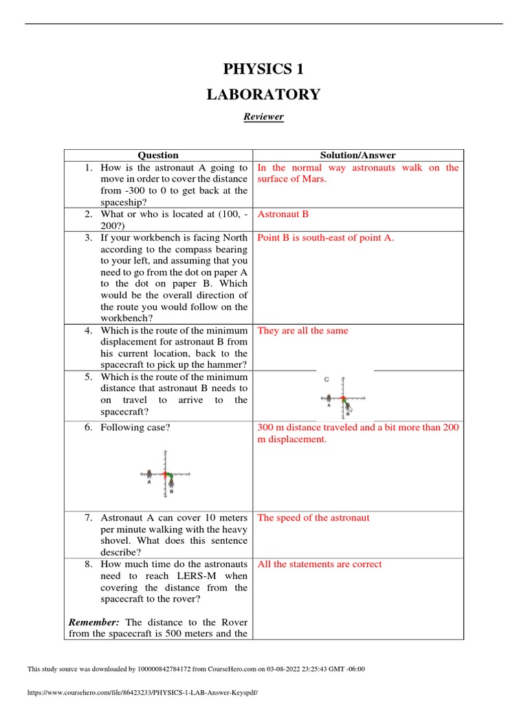 Physics 1 Lab Answer Keys PDF PDF Force Gravity