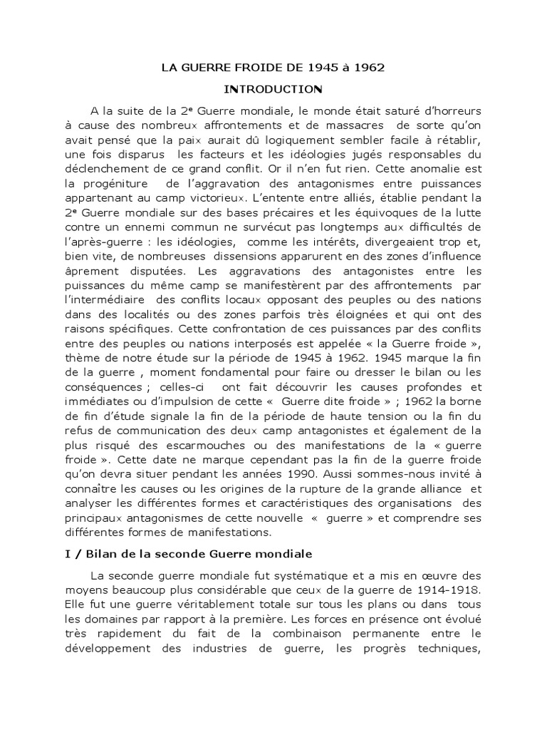 La Guerre Froide : 1945-1962, Conflits et Tensions | PDF | Guerre ...