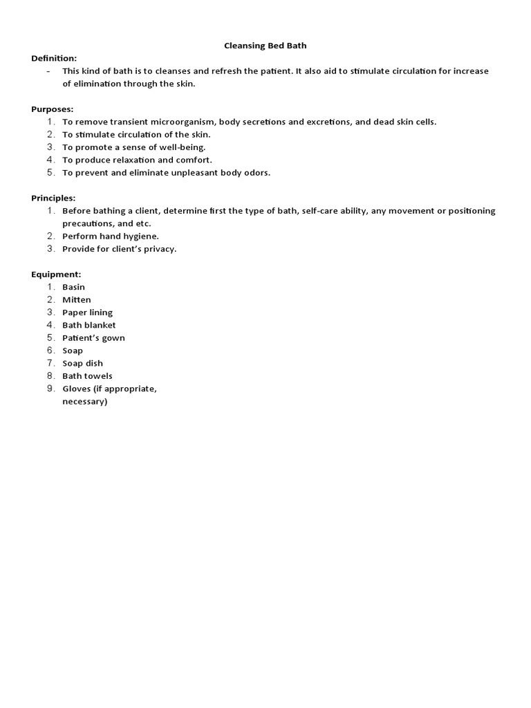 Cleansing Bed Bath Definition Download Free PDF Hygiene Skin