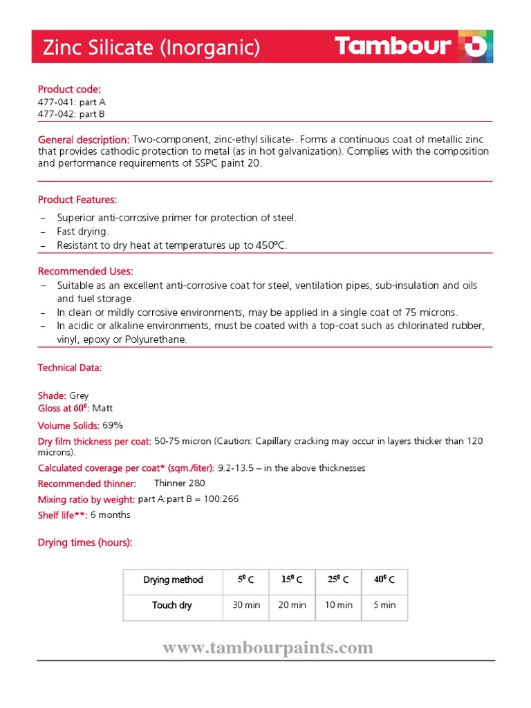 Zinc Silicate (Inorganic) : Product Code | PDF | Paint | Corrosion