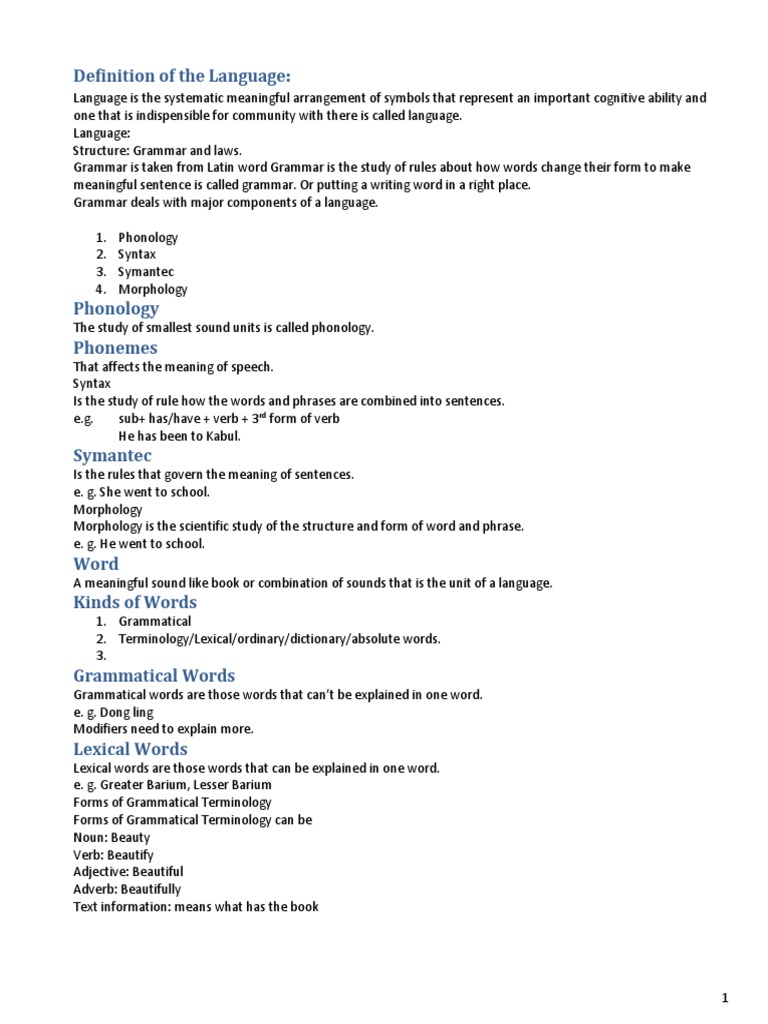 Understanding Language and Grammar Concepts | PDF
