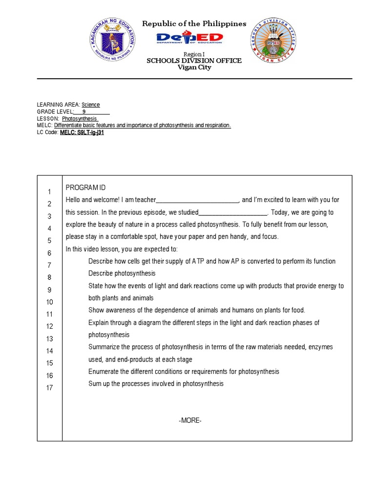 Video Lesson Script Science | PDF | Chloroplast | Chlorophyll