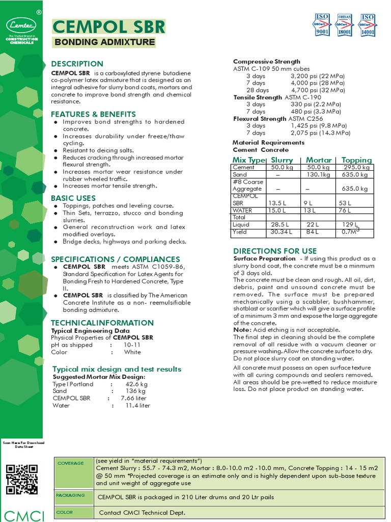 Cempol SBR: Bonding Admixture | PDF | Concrete | Mortar (Masonry)