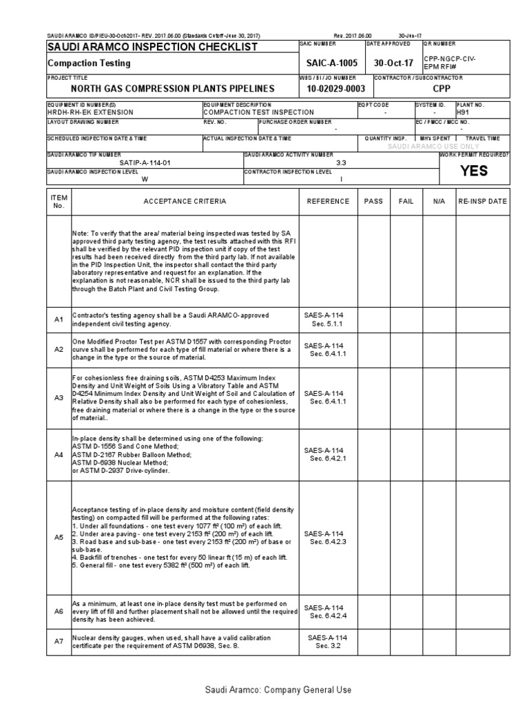 Saudi Aramco Inspection Checklist | PDF | Civil Engineering