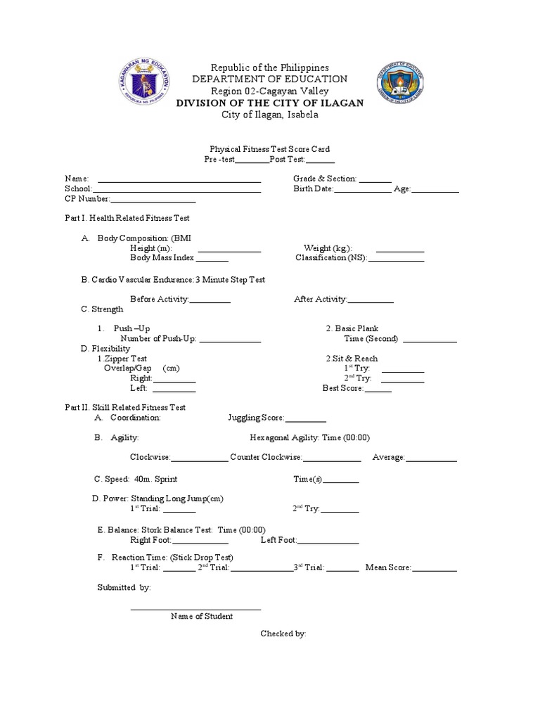 Physical Fitness Test Score Card | PDF | Physical Fitness | Hobbies