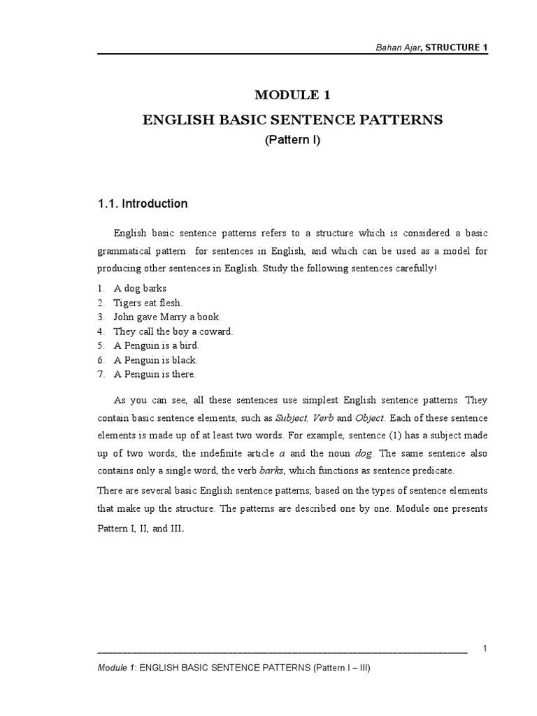 English Basic Sentence Patterns: (Pattern I) | PDF | Verb | Subject ...