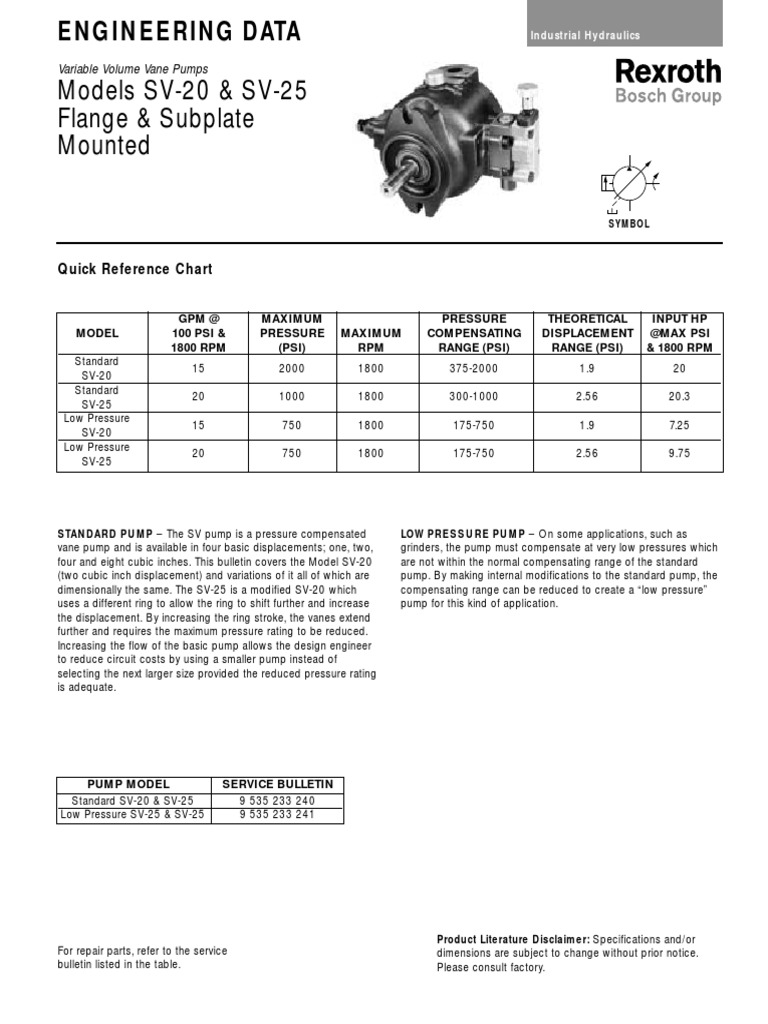 Models SV-20 & SV-25 Flange & Subplate Mounted: Engineering Data | PDF ...