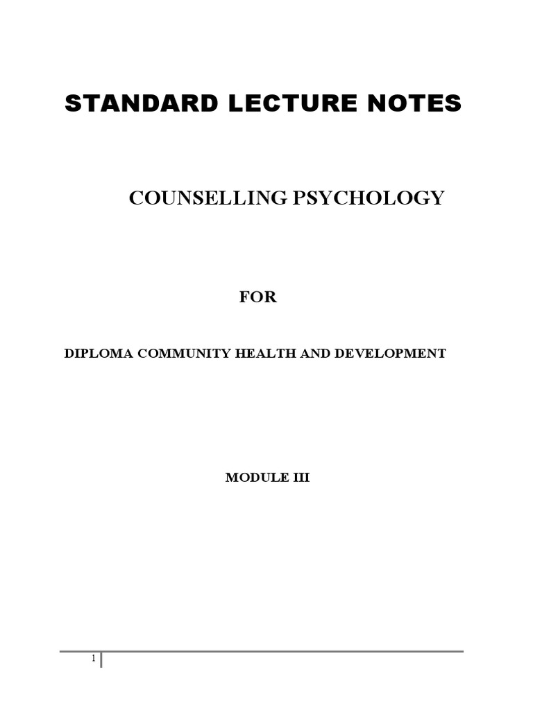 Counseling Psychology Notes | PDF | Psychotherapy | Psychology