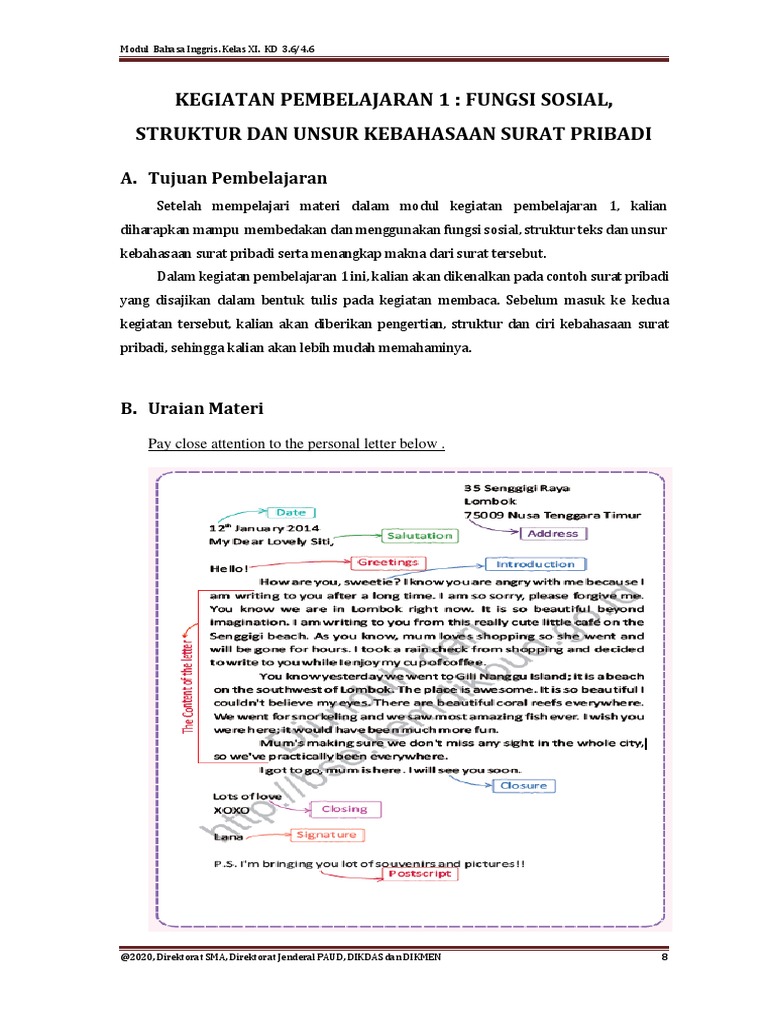 Personal Letter Structure Pdf