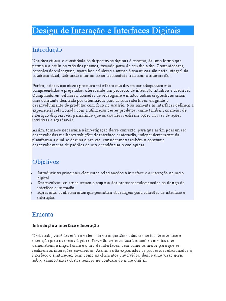 Design de Interação e Interfaces Digitais | PDF | Interface de usuário ...