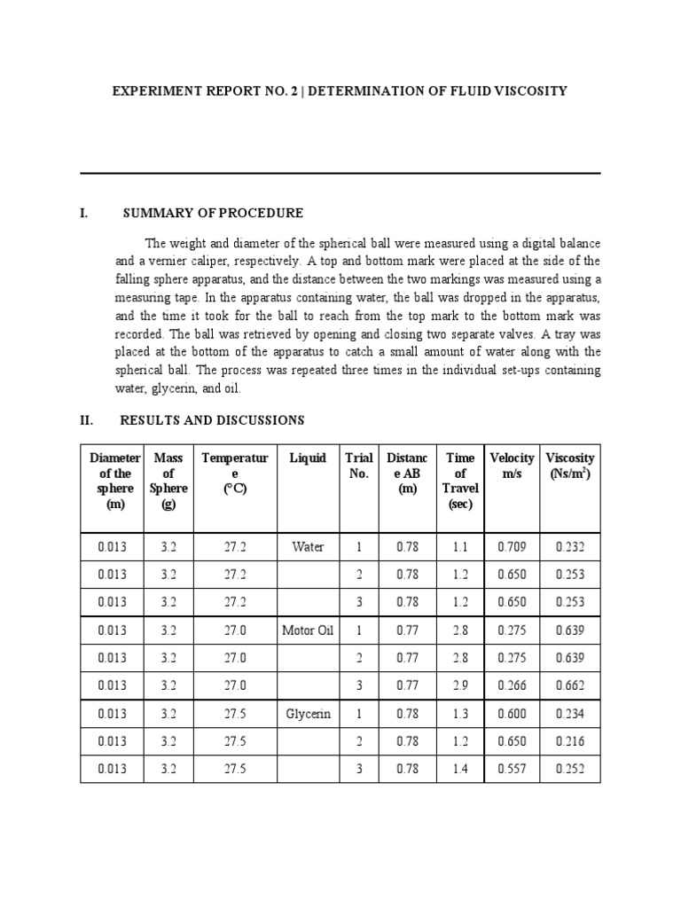 Determining Liquid Viscosity Through Falling Sphere Experiments PDF