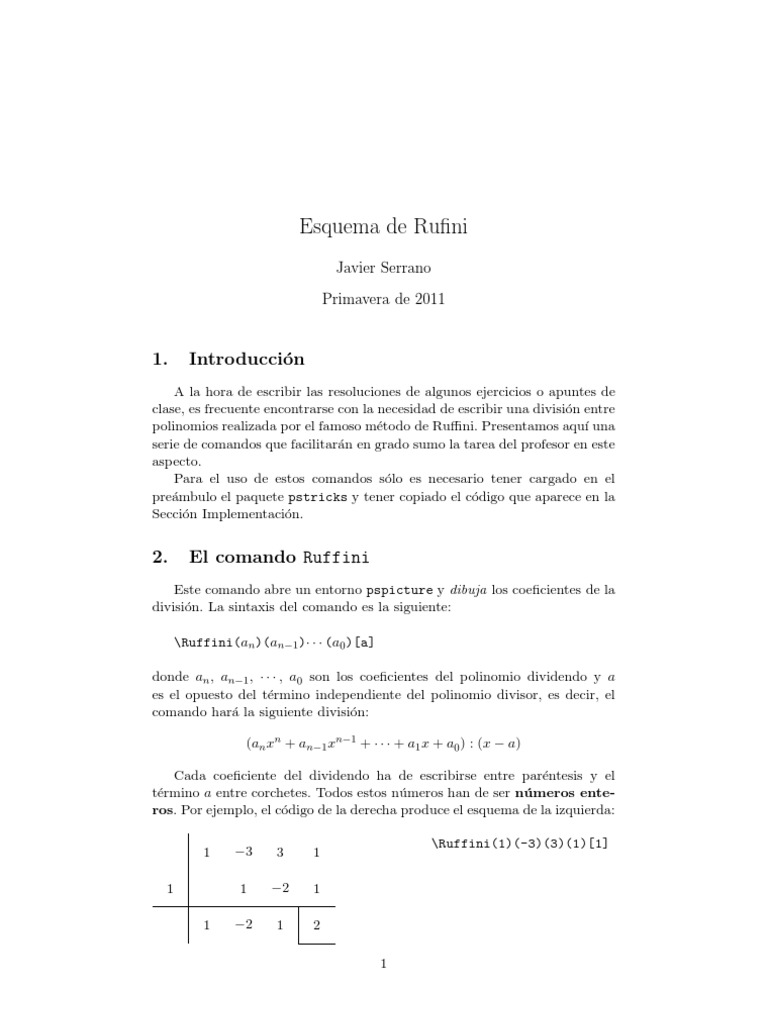 Esquema del Método de Ruffini | PDF | División (Matemáticas ...